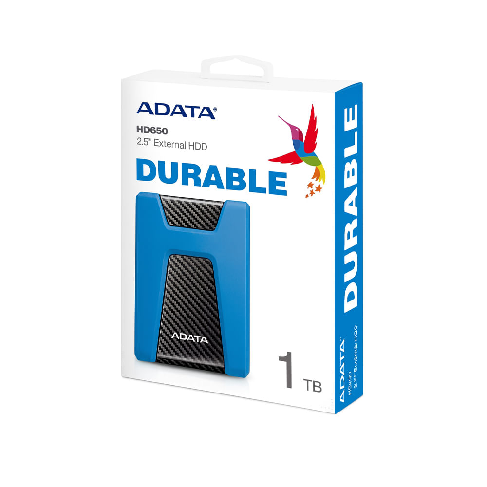Disco Duro Externo Adata DashDrive HD650 de 1TB - Azul, USB 3.2, Compatible con Consolas y Cifrado