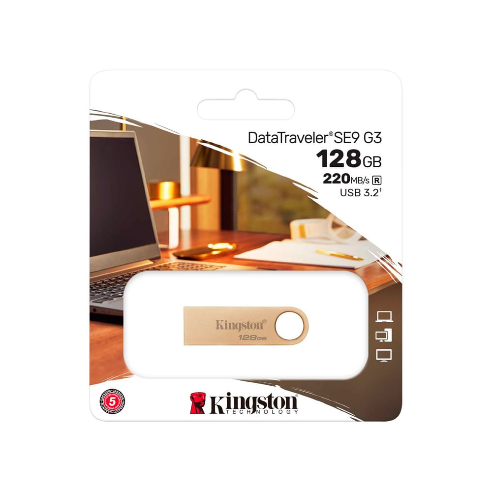 Memoria USB Kingston Datatraveler SE9 G3 de 128GB - Alta velocidad USB 3.2 Gen 1 Tipo-A, compacta y