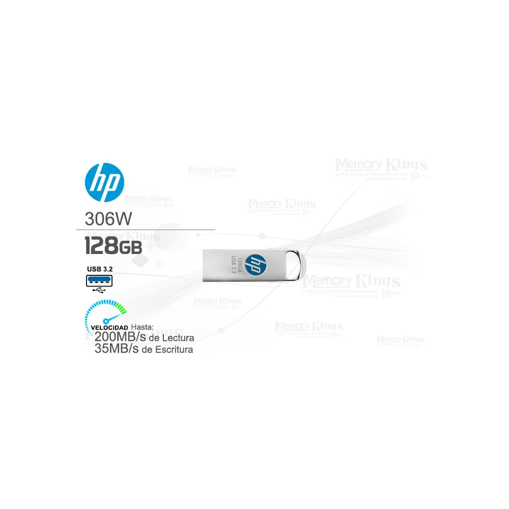 Memoria USB 128GB HP 306W Metal Silver, veloz y elegante para almacenar tus archivos con estilo