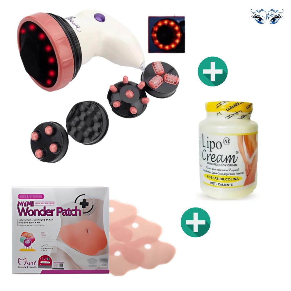 Super Pack Masajeador Anticelulitis con 1 Pomo Quemador de grasa con Paquete de Parches
