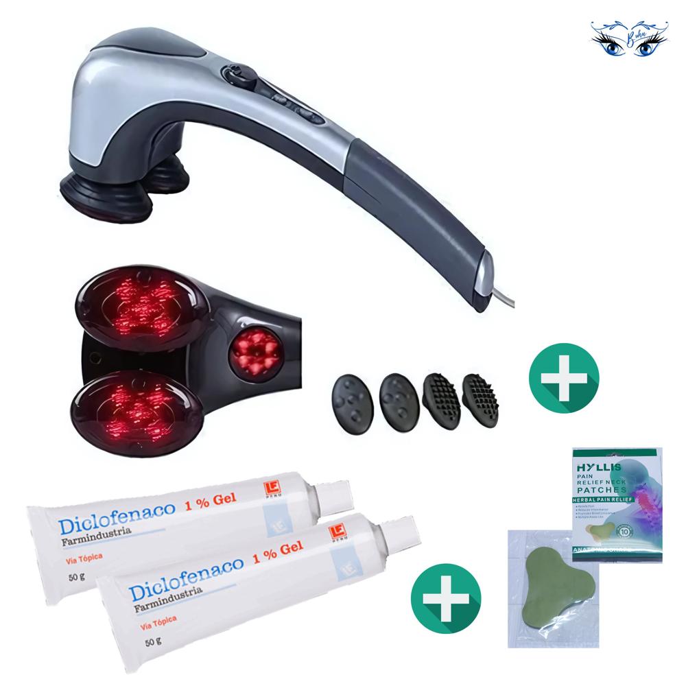 Super Pack Masajeador Pipa recargable con 2 Gel desinflamantes con Caja de Parches