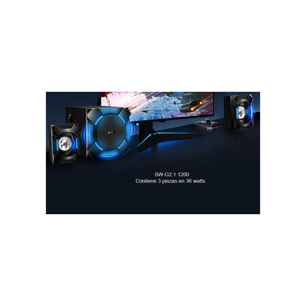 Parlante 2.1 GX Gaming SW-G2.1, 1200W, sonido envolvente, color negro, ideal para gamers