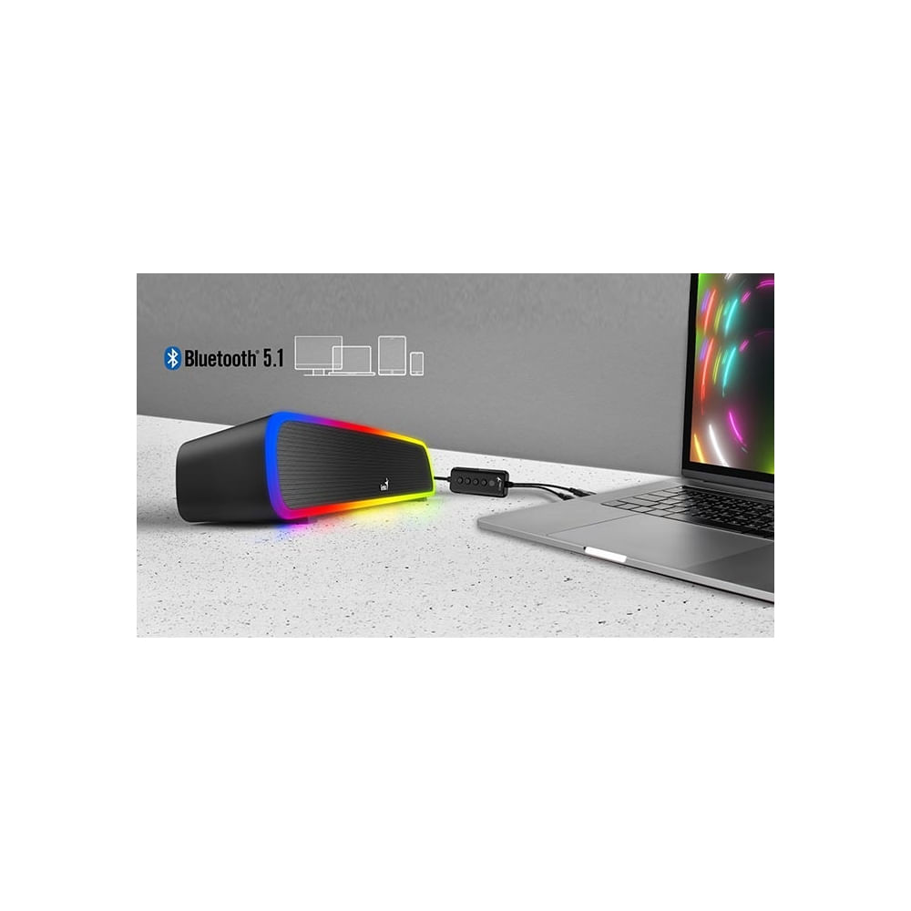 Parlante Genius Sound Bar 200BT 4W con RGB, Bluetooth y USB - Diseño Negro Elegante