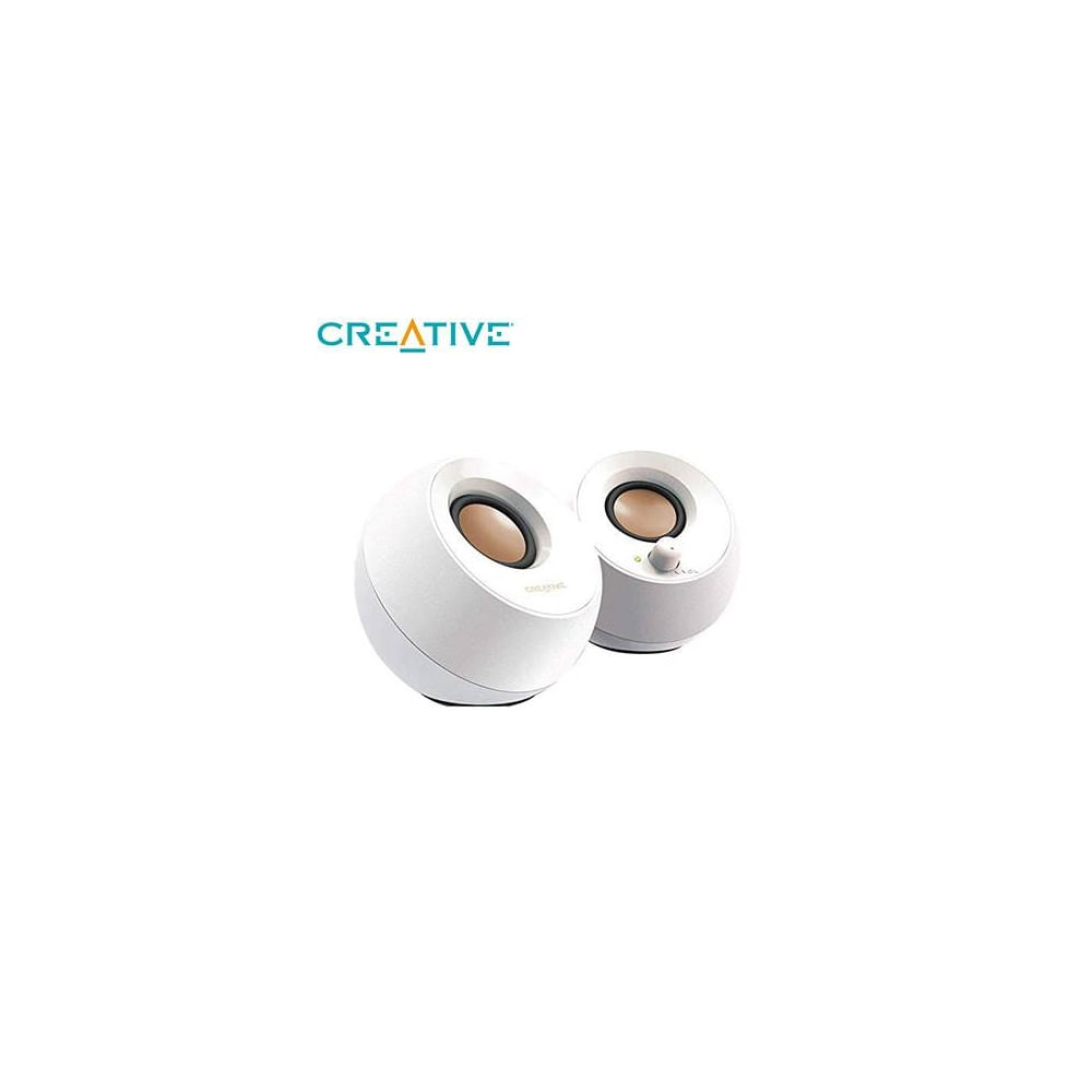 Parlante Creative Pebble 2.0 de 4.4W con conexión USB y 3.5mm - Blanco elegante y compacto