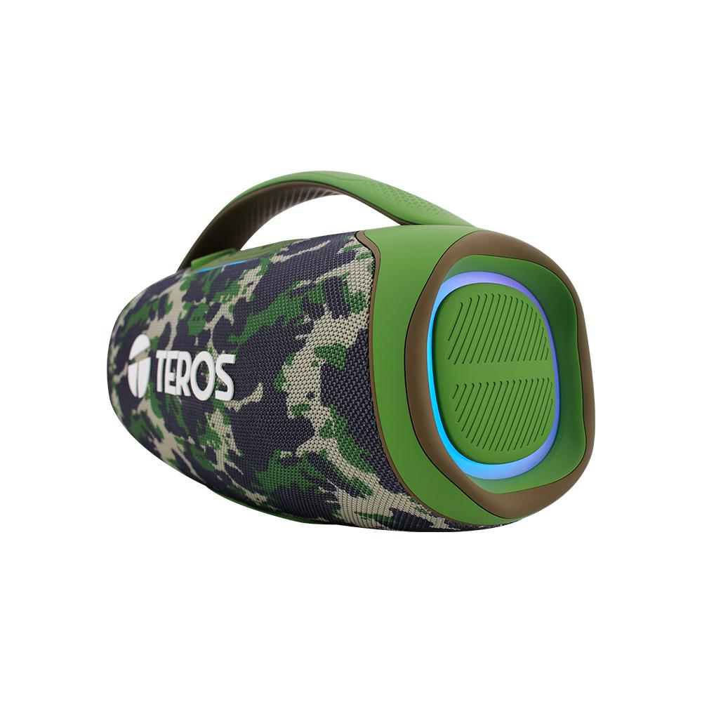 Parlante Teros TE-6045G Verde Militar Camuflado, 60W Potente Sonido Portátil y Conectividad Bluetoo