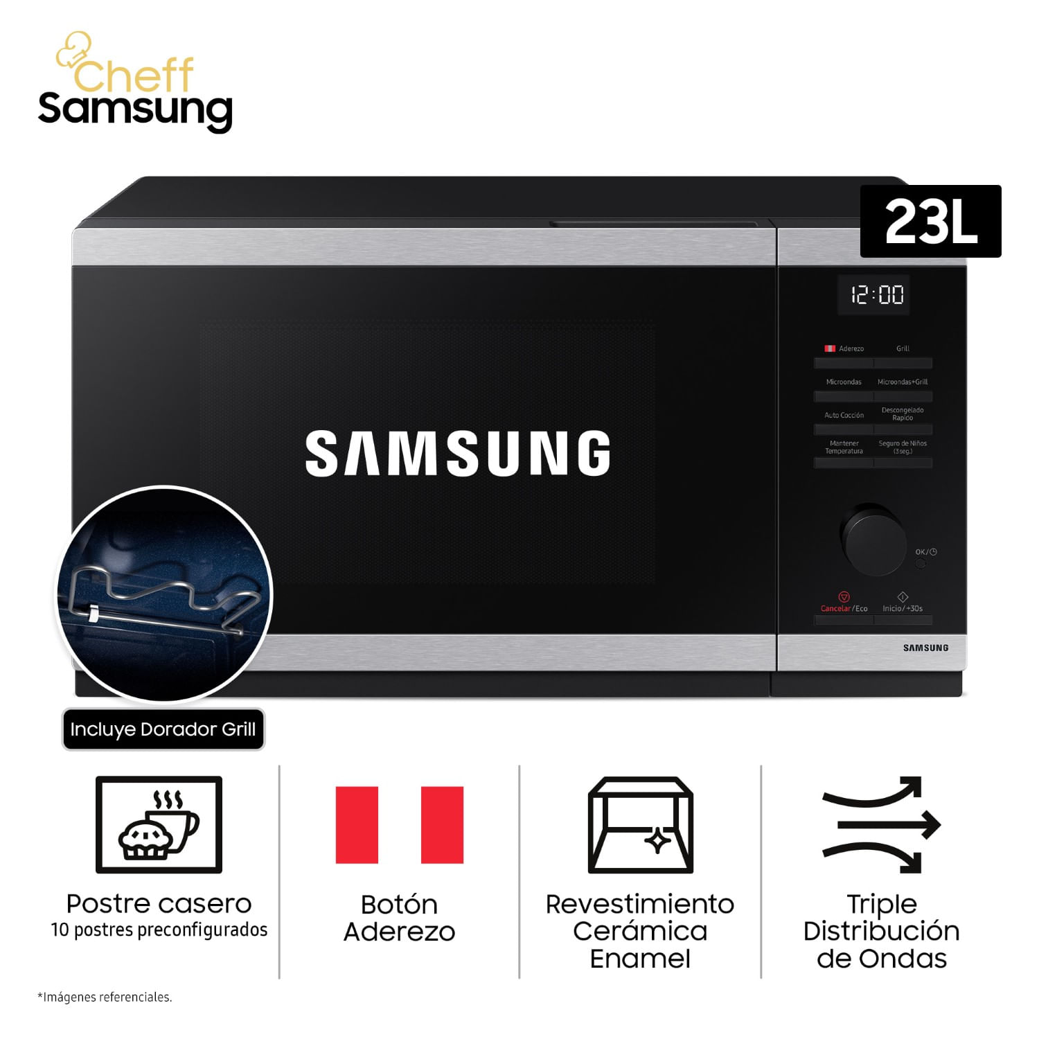 Horno Microondas Cheff Samsung con Grill Dorador 23L MG23DG4524ATPE