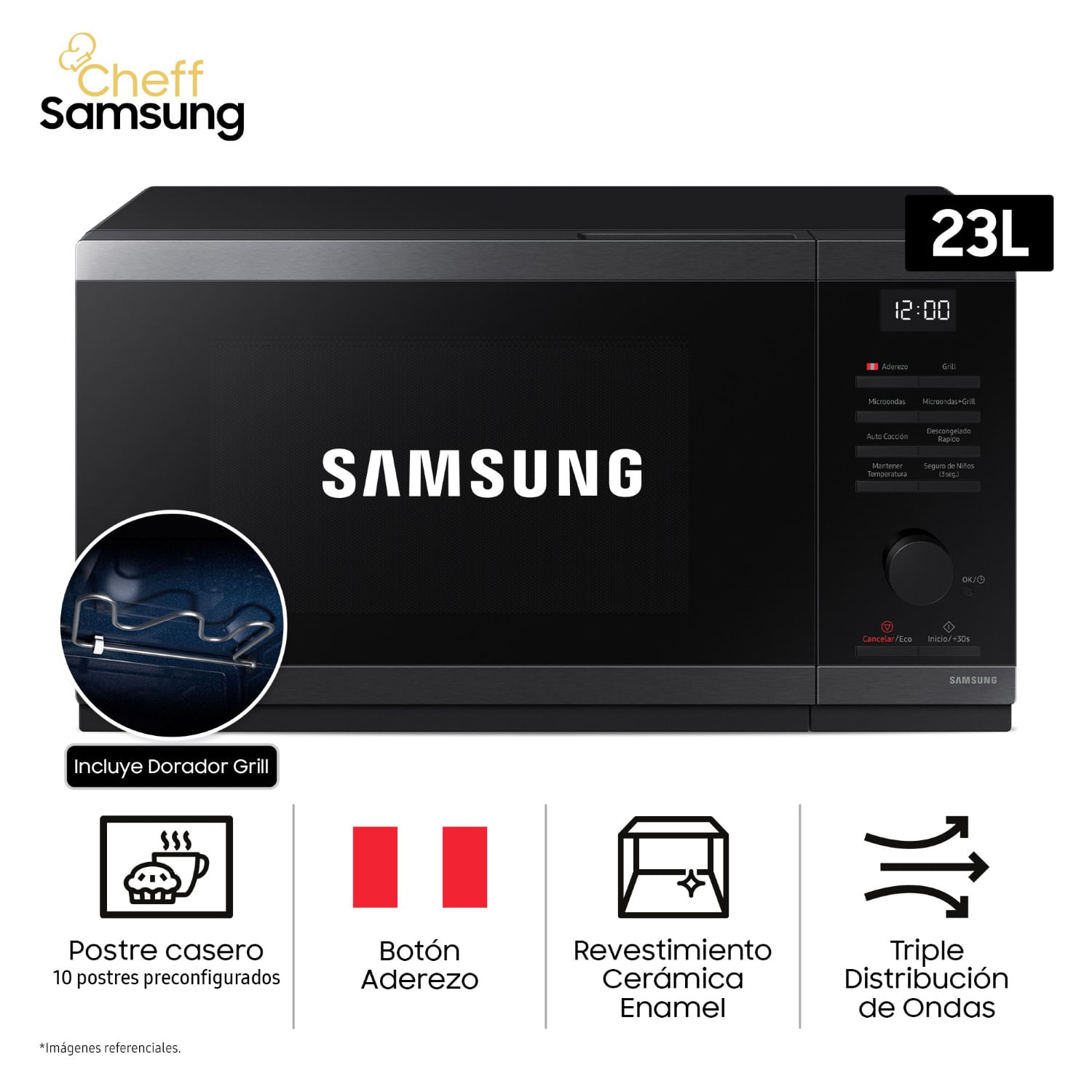 Horno Microondas Cheff Samsung con Grill Dorador 23L MG23DG4524AGPE
