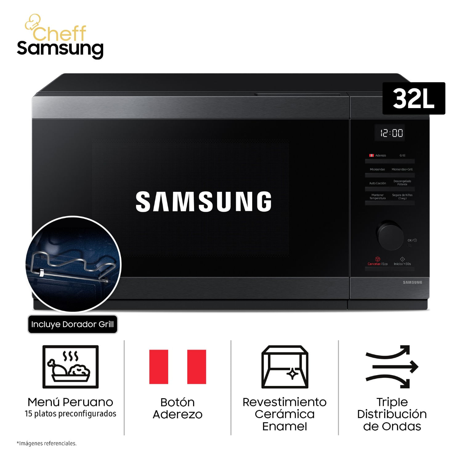 Horno Microondas Cheff Samsung con Grill Dorador 32L MG32DG4524AGPE