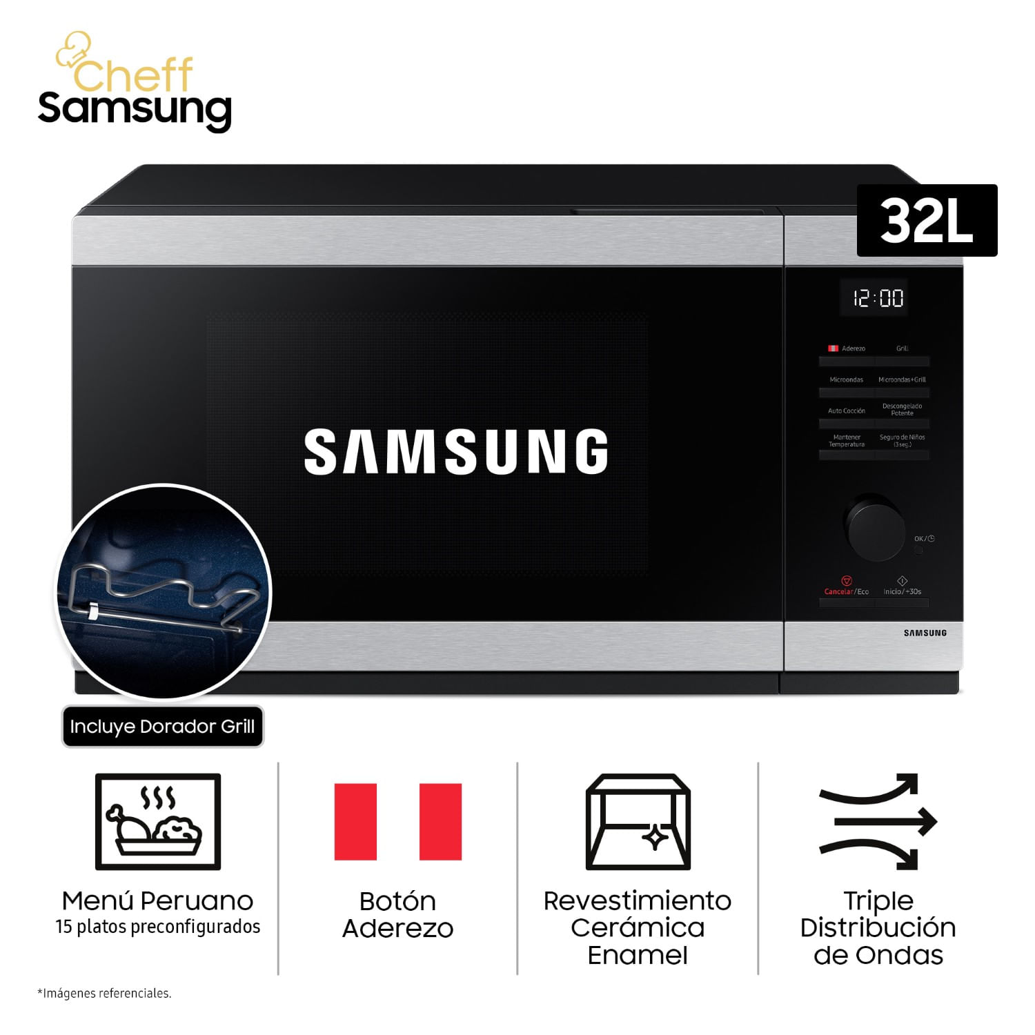 Horno Microondas Cheff Samsung con Grill Dorador 32L MG32DG4524ATPE