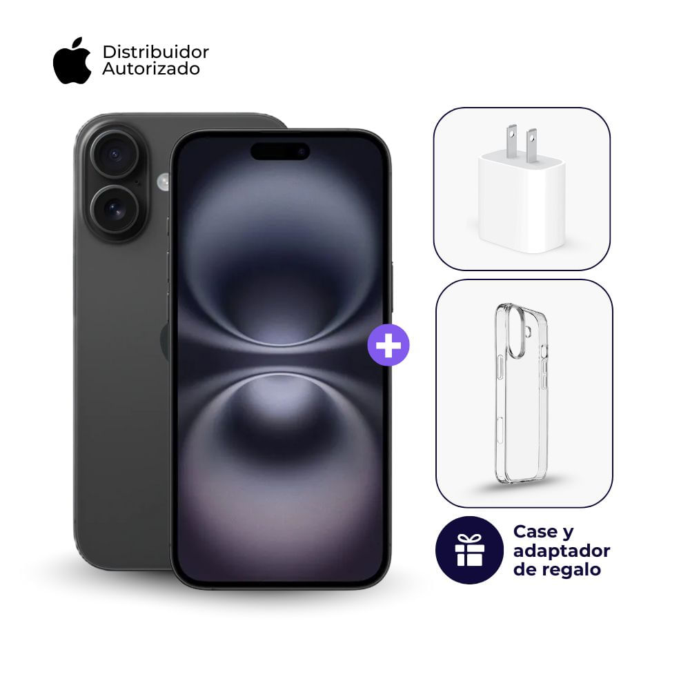 Celular iPhone 16 128GB Color Negro + Cargador Apple iPhone Tipo C de 20W + Case