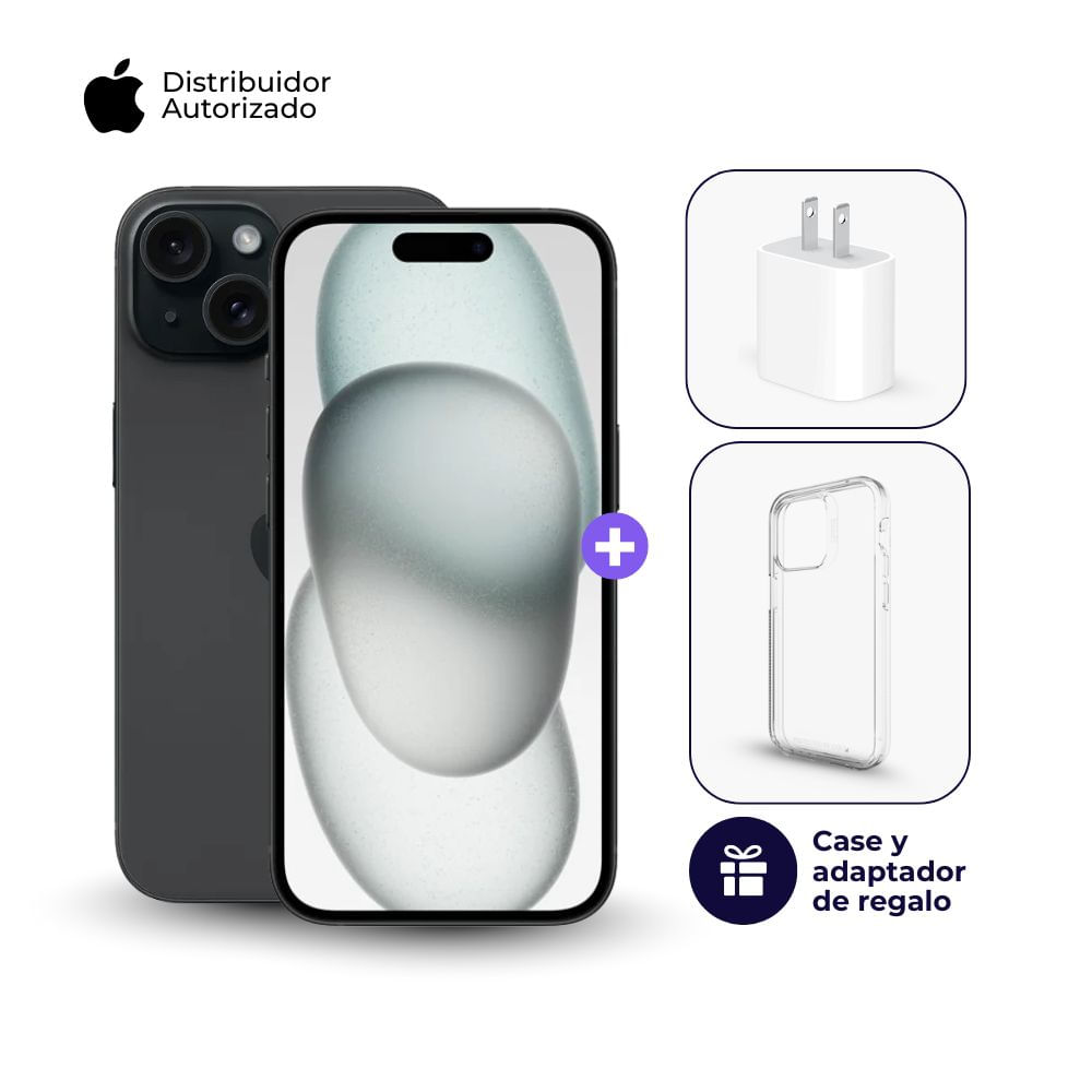 iPhone 15 C/CHIP 128GB Negro + Adaptador 20w + Case Space
