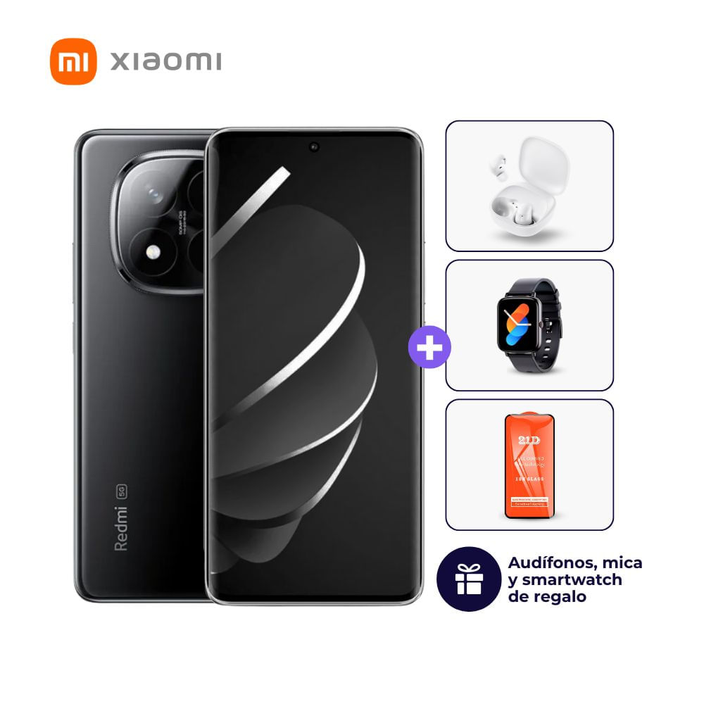 Xiaomi Redmi Note 14 Pro Plus 5g 512GB 12GB Negro medianoche + Smartwatch + Audífonos + Mica