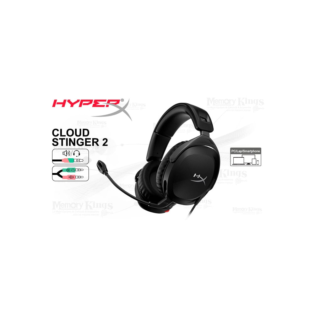 Auriculares gaming HyperX Cloud Stinger 2, tamaño completo, cableados, conector de 3,5 mm, negro