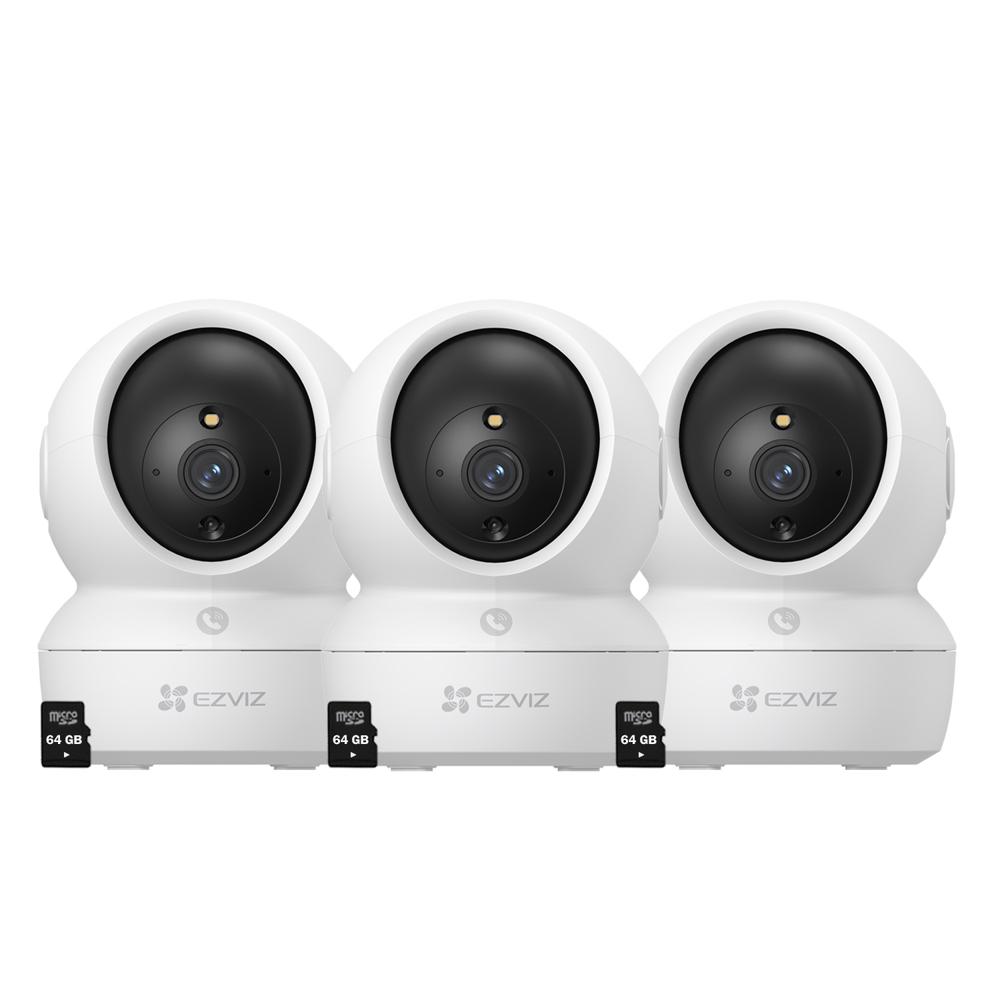Kit 3 Cámaras Vigilancia Ezviz H6C PRO Full HD 2MP Audio Doble vía Botón llamada SD 64GB