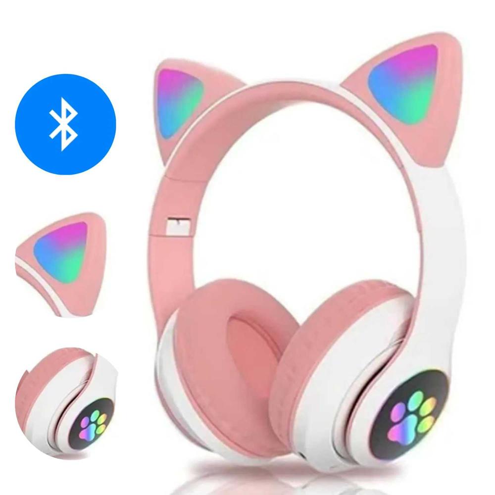Audífono bluetooth gato con luz led Rosado Audífono bluetooth gato con luz led Rosado