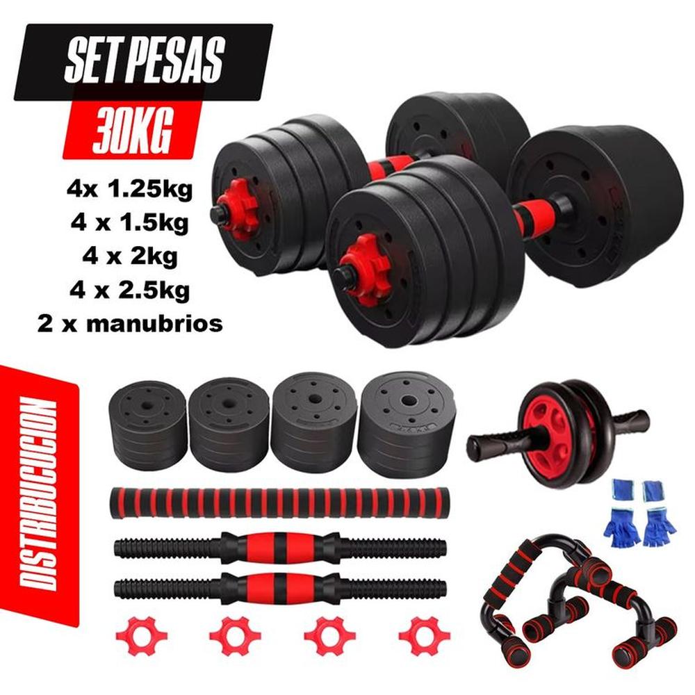 Set 30kg Pesas Convertibles Push up Rueda AB + Guantes GYM Set 30kg Pesas Convertibles Push up Rueda AB + Guantes GYM