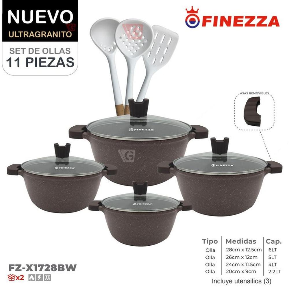 Juego de Ollas Finezza Ultra granito FZ-X1728BW de 11 Pzas