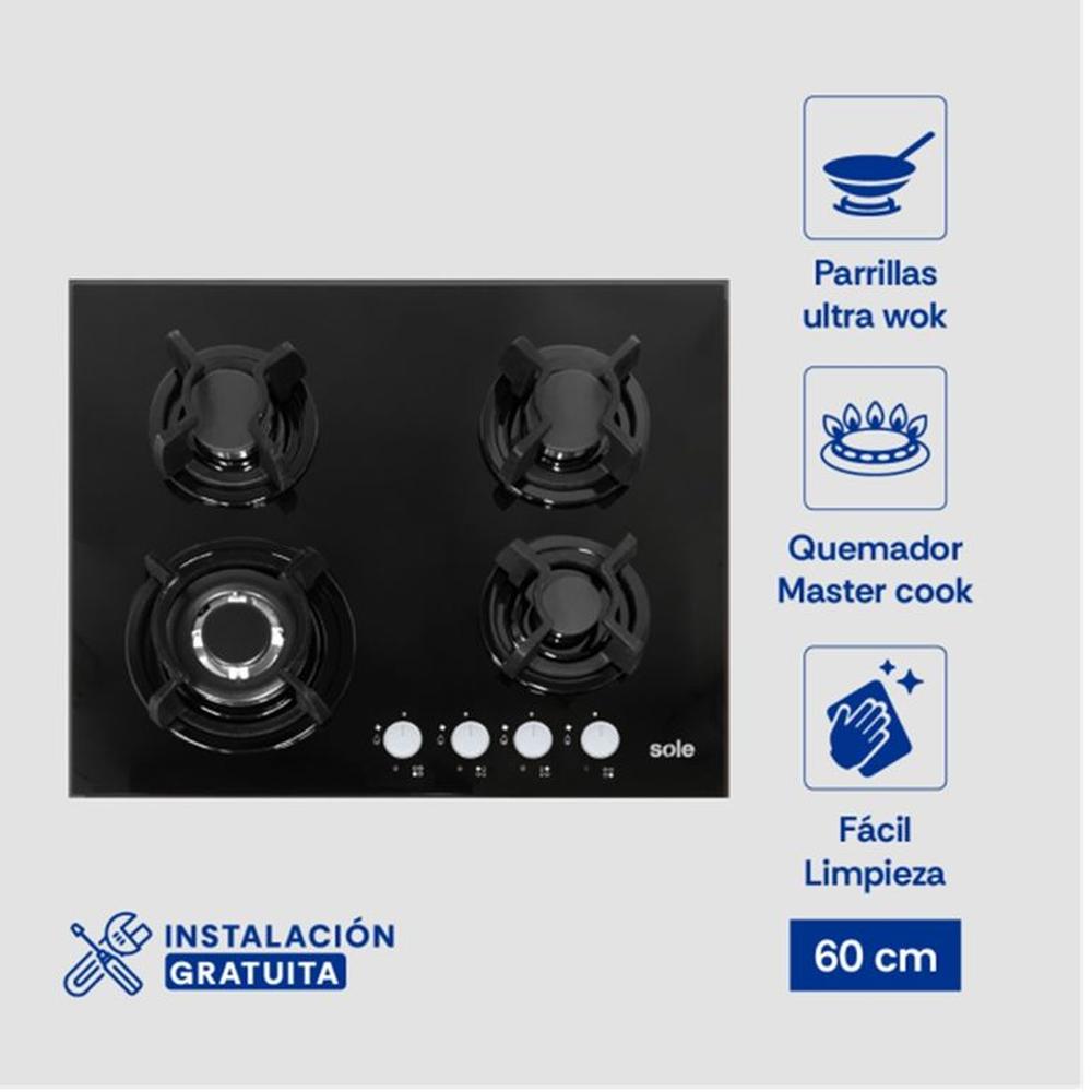 Encimera Vidrio Templado Sole A Gas 60cm SOLCO034
