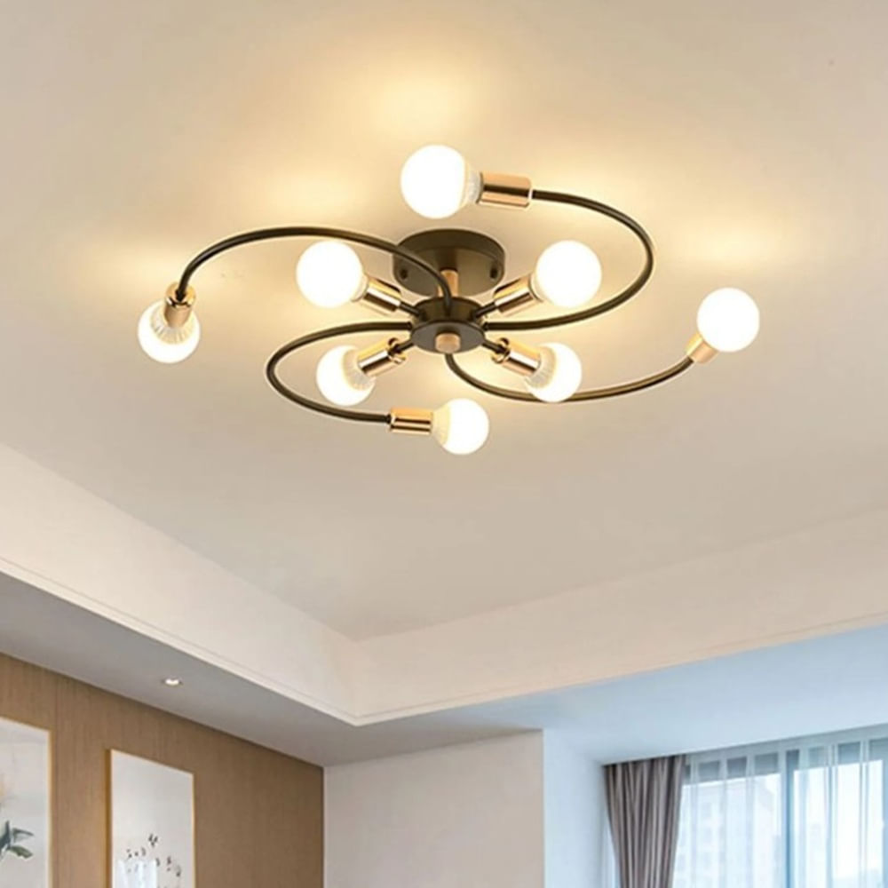 Lampara Colgante Flor Negro y Dorado Incluye 8 Focos