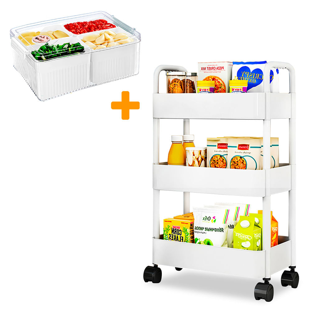 Carrito Organizador 3 Niveles JK3 Y Contenedor de Alimentos BL F30