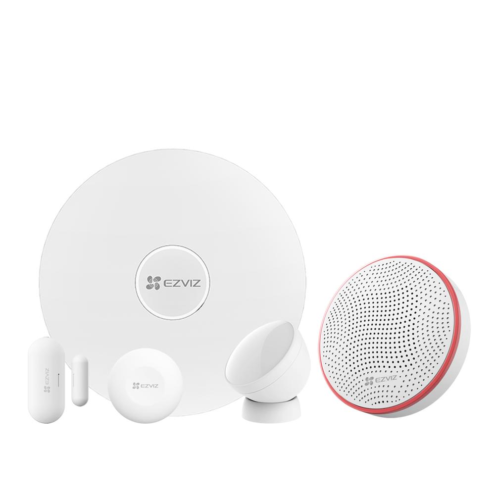 Ezviz Kit de Sensores y Alarma Sirena,PIR, Contacto, Botón Inteligente