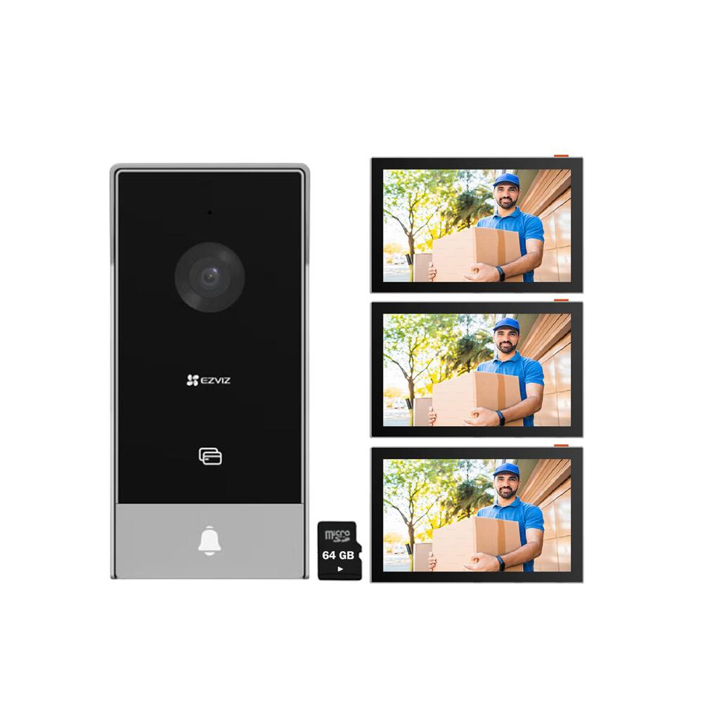 Ezviz Kit Videoportero Wifi HP5 2MP 3 Métodos Apertura + 2 Monitores 64GB