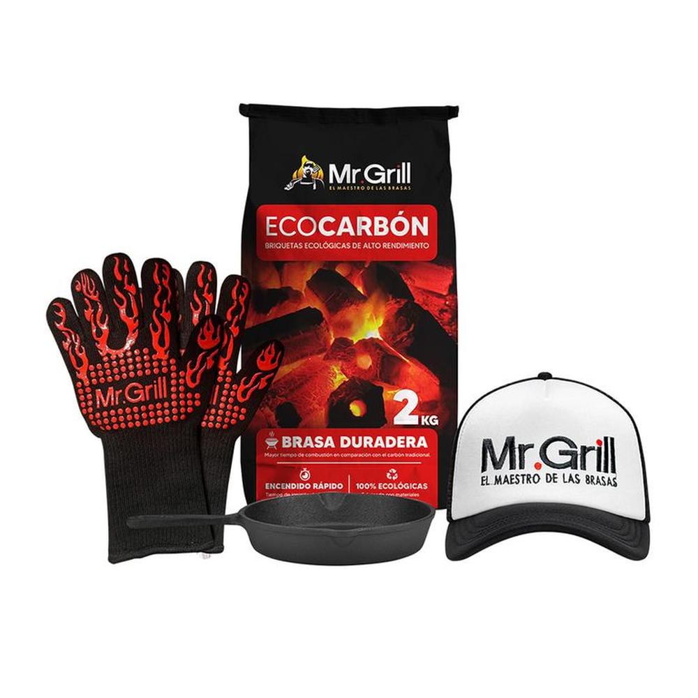 Pack Guantes de Fuego + Gorro + Sartén de Hierro 16 cm + EcoCarbón 2kg