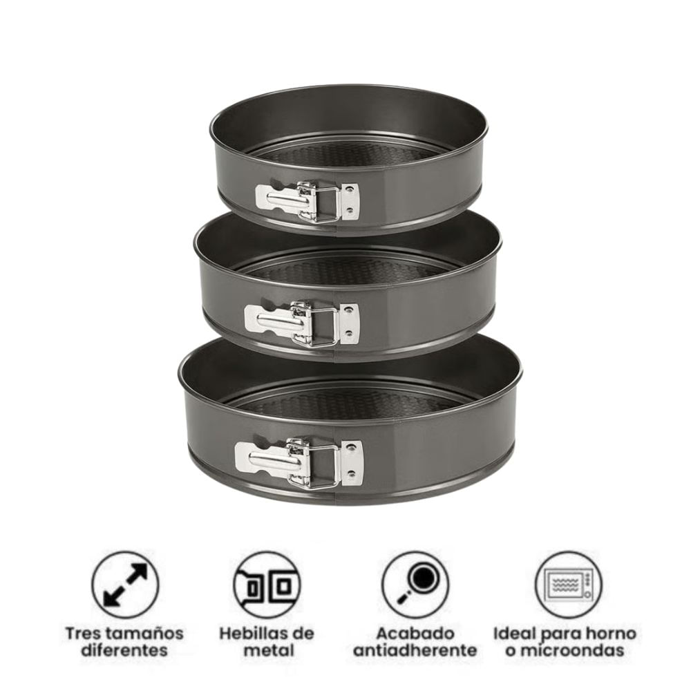 Set de Moldes Redondo Antiadherentes para Repostería x 3 Piezas
