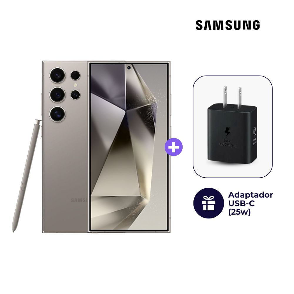 Celular Samsung Galaxy S24 Ultra 256GB 12GB Ram Gris Titanio + Cargador Samsung de 25W