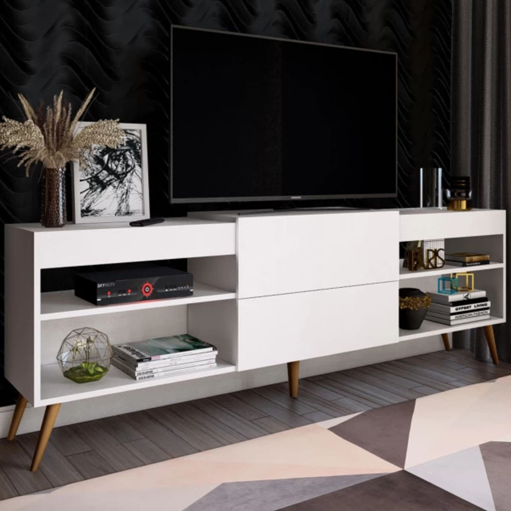 Mesa de TV Moderna Aurora color Blanco 1 puerta 1 cajón TU MESITA Mesa de TV Moderna Aurora color Blanco 1 puerta 1 cajón TU MESITA