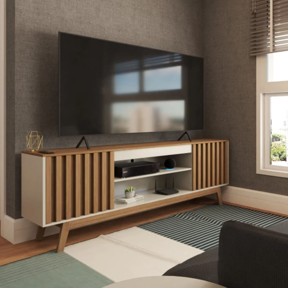 Mesa de TV Moderna Leonor color Marrón/Blanco TU MESITA Mesa de TV Moderna Leonor color Marrón/Blanco TU MESITA