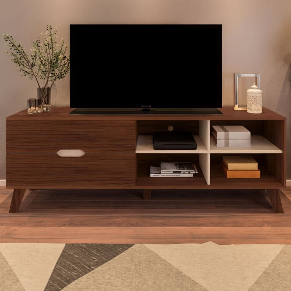 Mesa de TV Clásica Verona 2 cajones TU MESITA color Marrón Mesa de TV Clásica Verona 2 cajones TU MESITA color Marrón