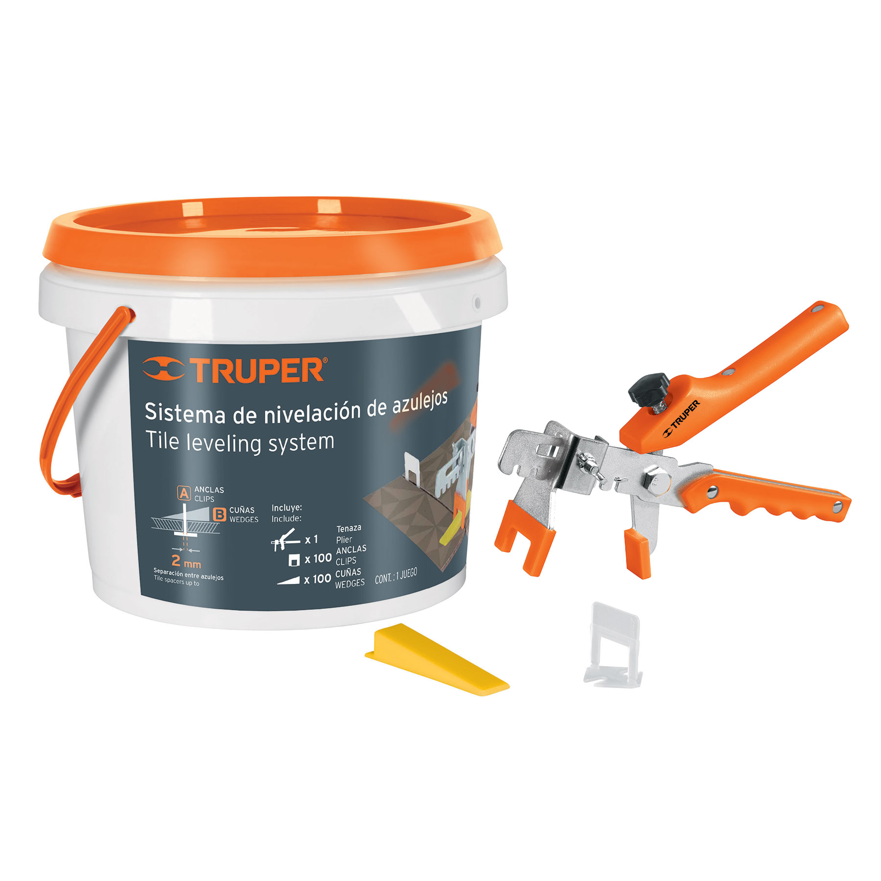 Cuñas 100 unidades + Anclas 100 + Pinza para Nivelación de Mayólica Truper 100515