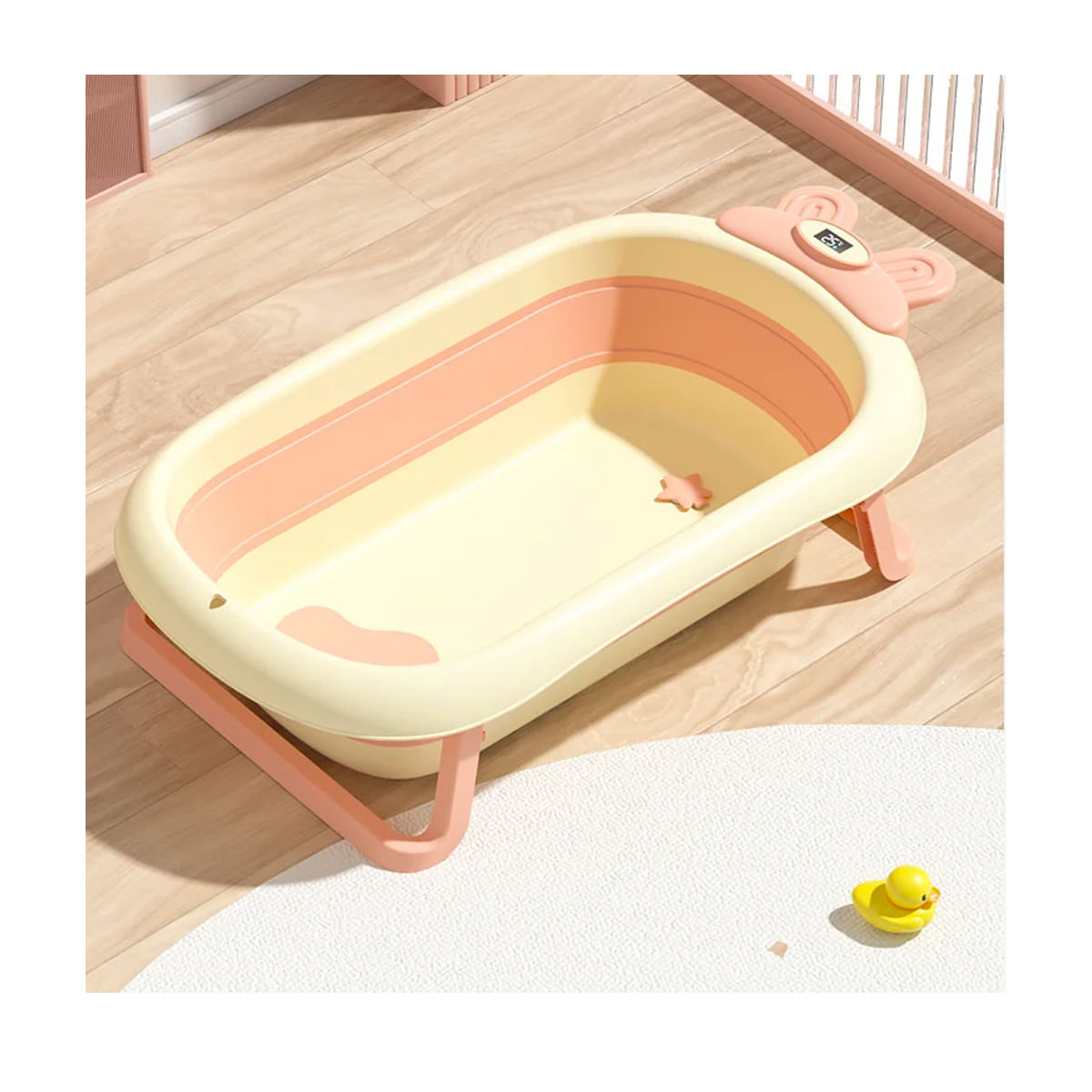 Tina Bañera Plegable Para Bebé Con Temperatura Rosada