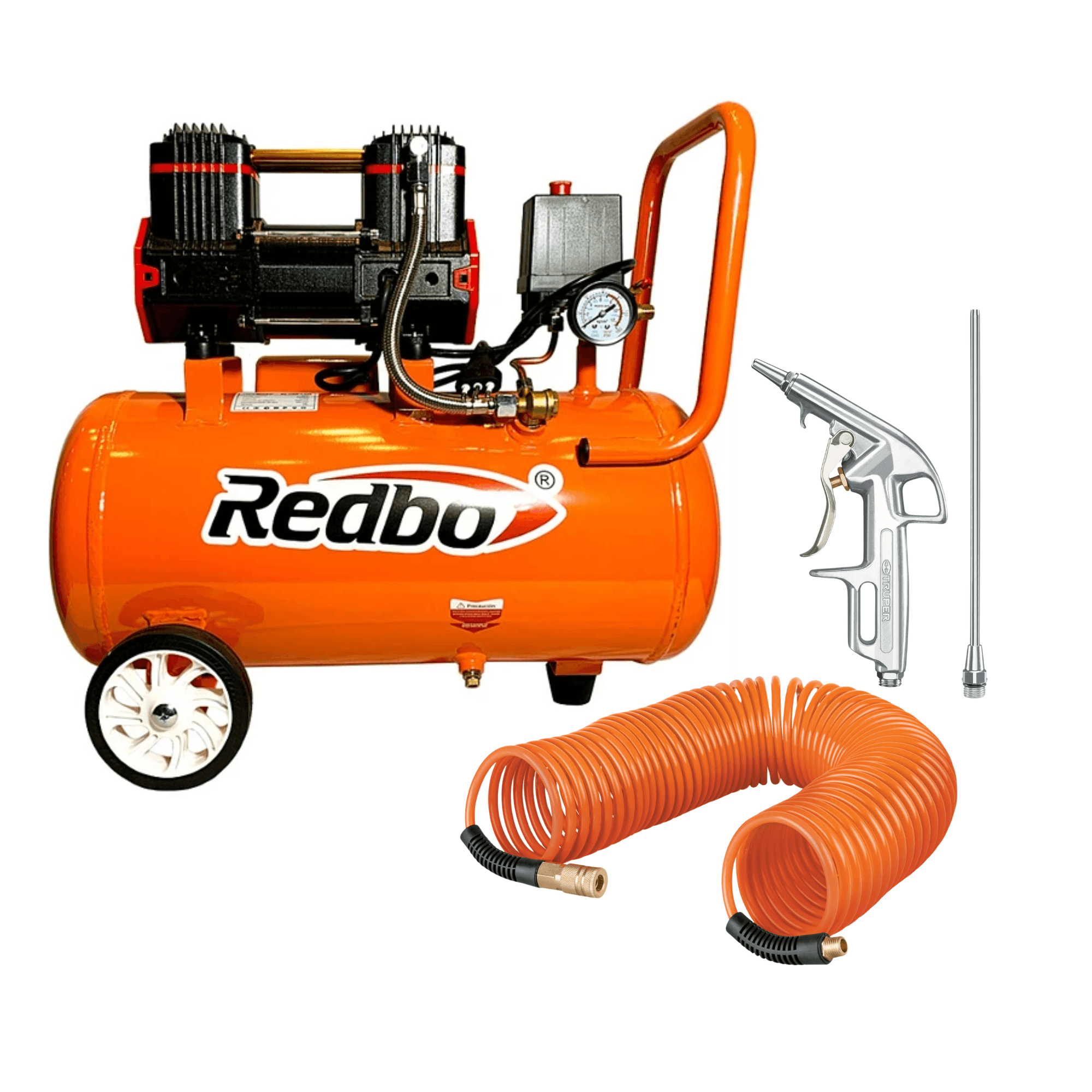 Combo compresora Silenciosa 25 Litros+manguera 15m y pistola para sopletear AC1100*1-25L-19075-10647