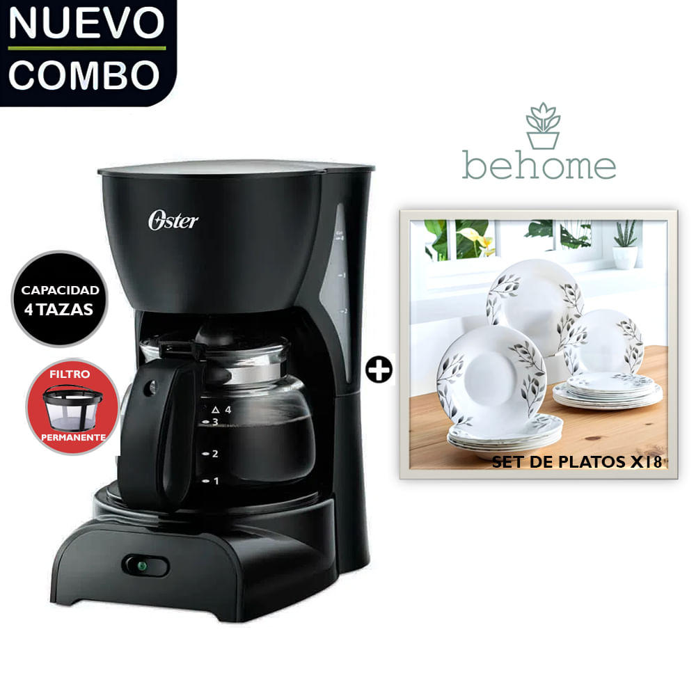 Cafetera Oster 4 tazas BVSTDCDR5B+Set De Platos Behome Foresti X 18