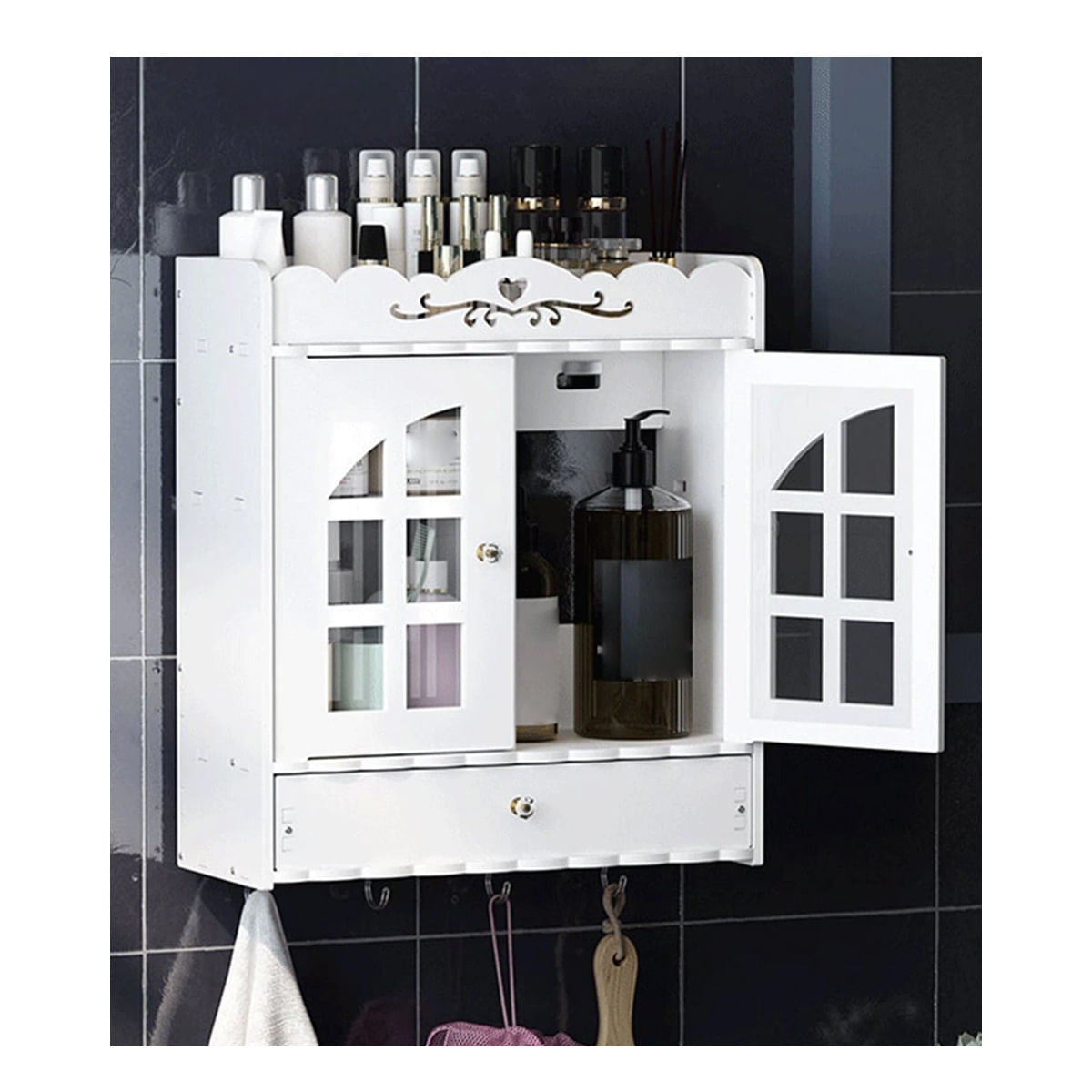 Organizador Estante Madera MDF Para Baño Con Puertas Shampoo Cepillo SJ216