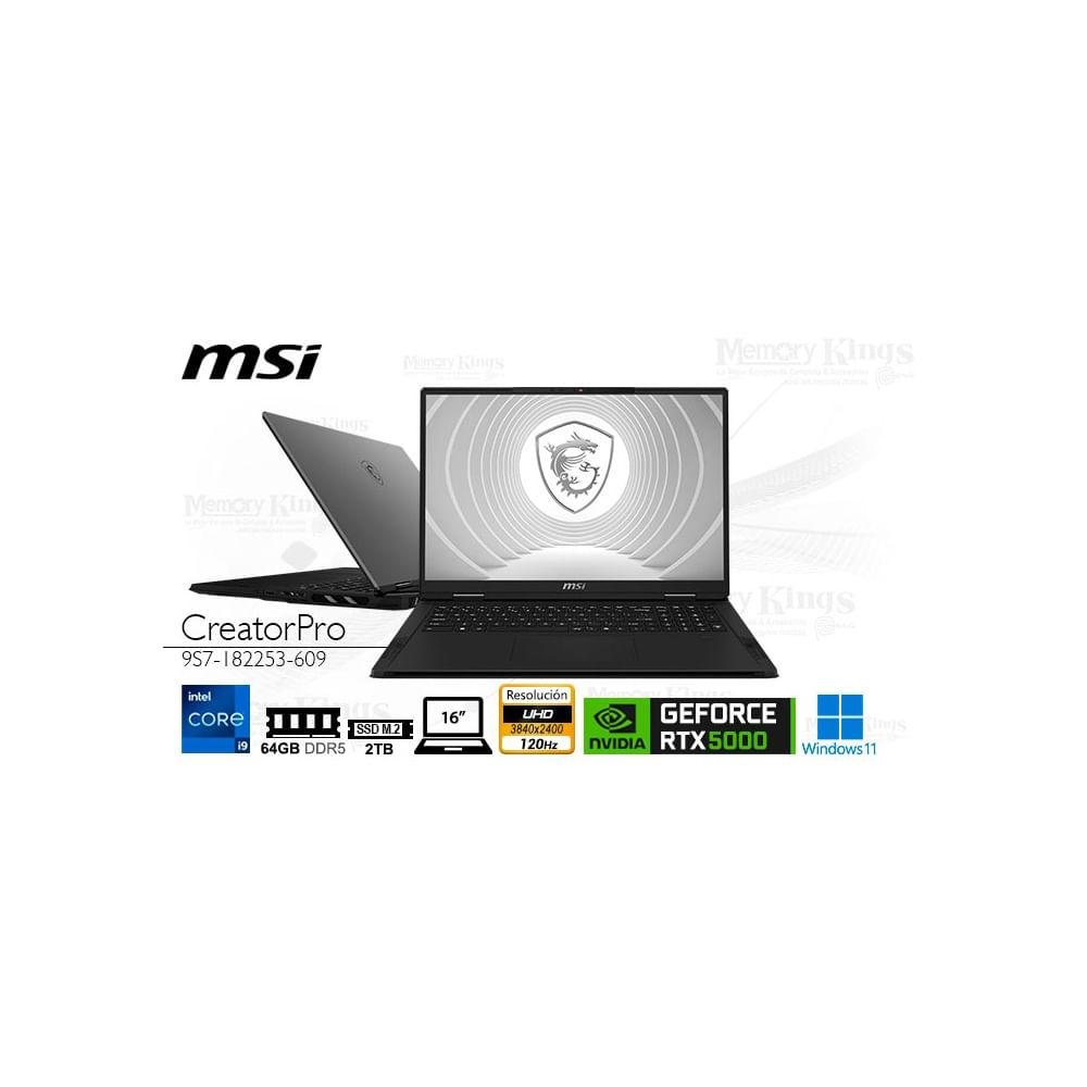 Laptop MSI CreatorPro X18 HX - Core i9, 64GB RAM, 2TB SSD, 16"" Pantalla, Quadro RTX 5000, W11 Pro
