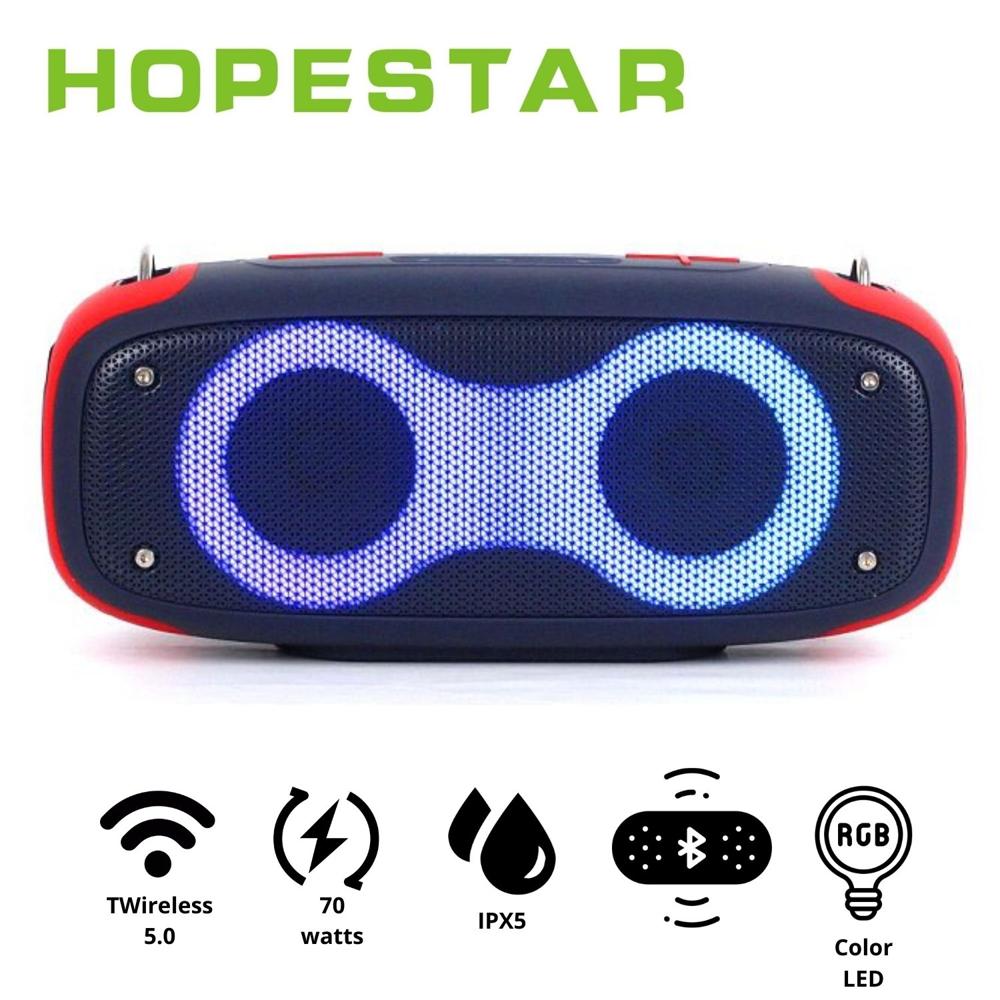 Parlante Portátil Hopestar HO A30 Azul 70 watts protección IPX5 Luces LED