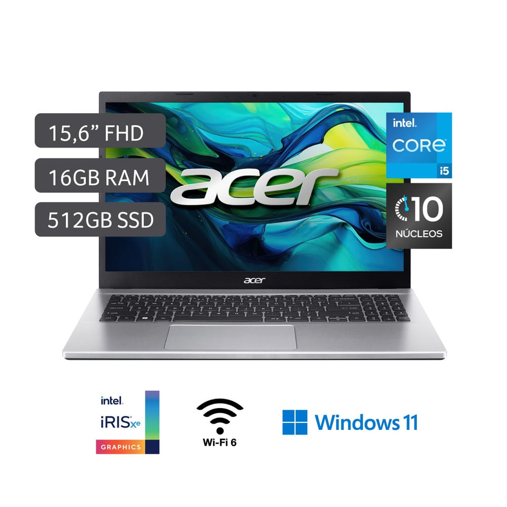 Laptop Acer Aspire 15.6"" - Intel Core i5, 16GB RAM, 512GB SSD, Windows 11 - Rendimiento y estilo