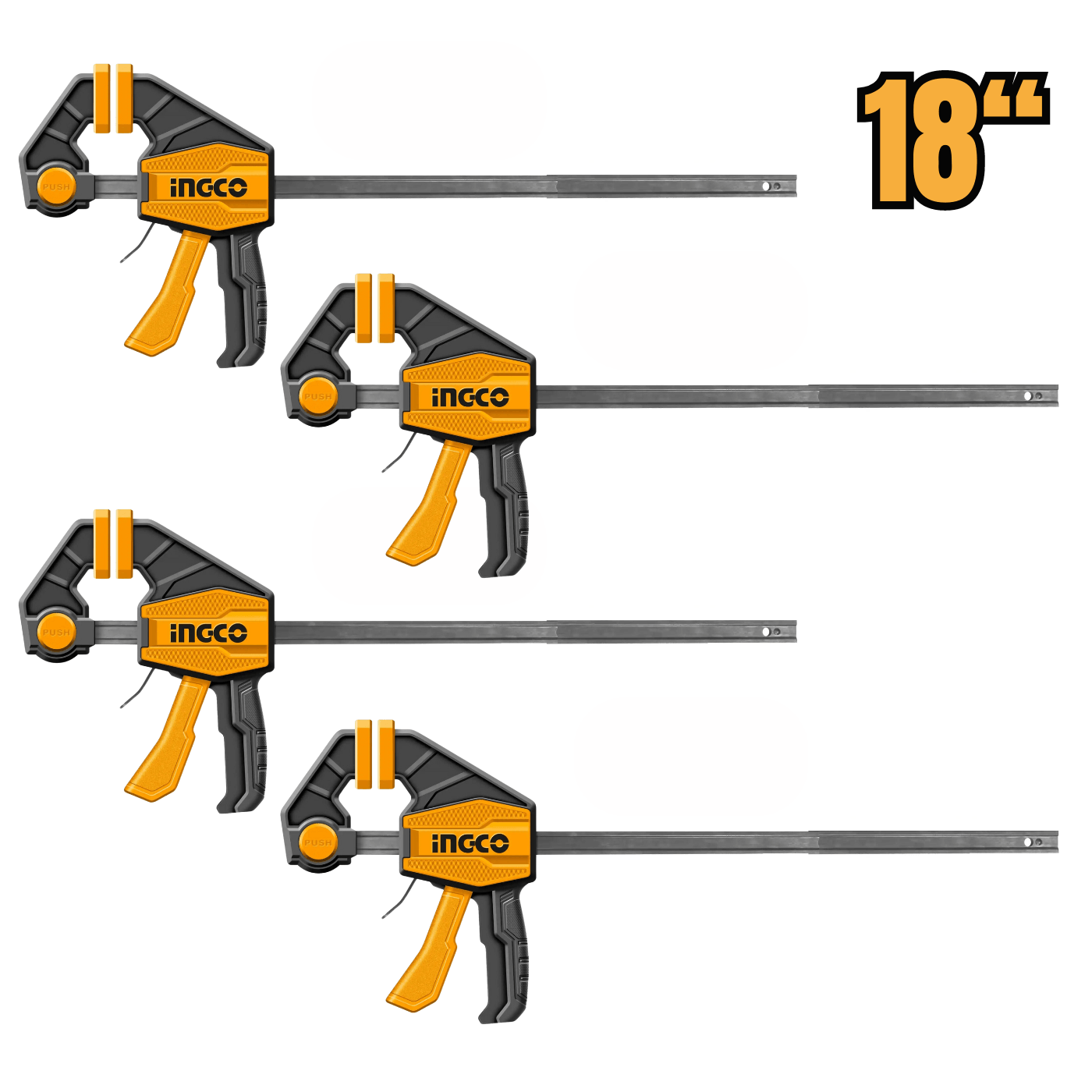 Combo x4 Prensa Rapida 18"" Auto Ajustable Soporta 60Kg Ingco HQBC01603-4