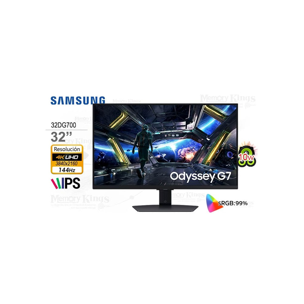 Monitor Samsung Odyssey G7 de 32"" 4K UHD, 144Hz, 1ms, ARGB, con altavoz integrado y soporte pivotan