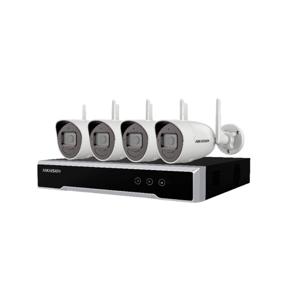 Kit de monitoreo Hikvision: NVR Wi-Fi 4 canales + 4 cámaras Wi-Fi 2 MP, seguridad avanzada.