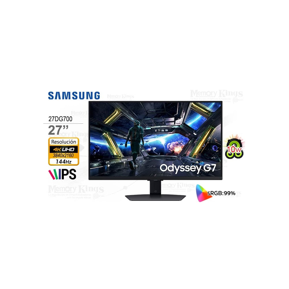 Samsung Odyssey G7 de 27"" 4K UHD - Monitor Gamer IPS 144Hz, FreeSync & G-Sync, Negro, Altavoces inc