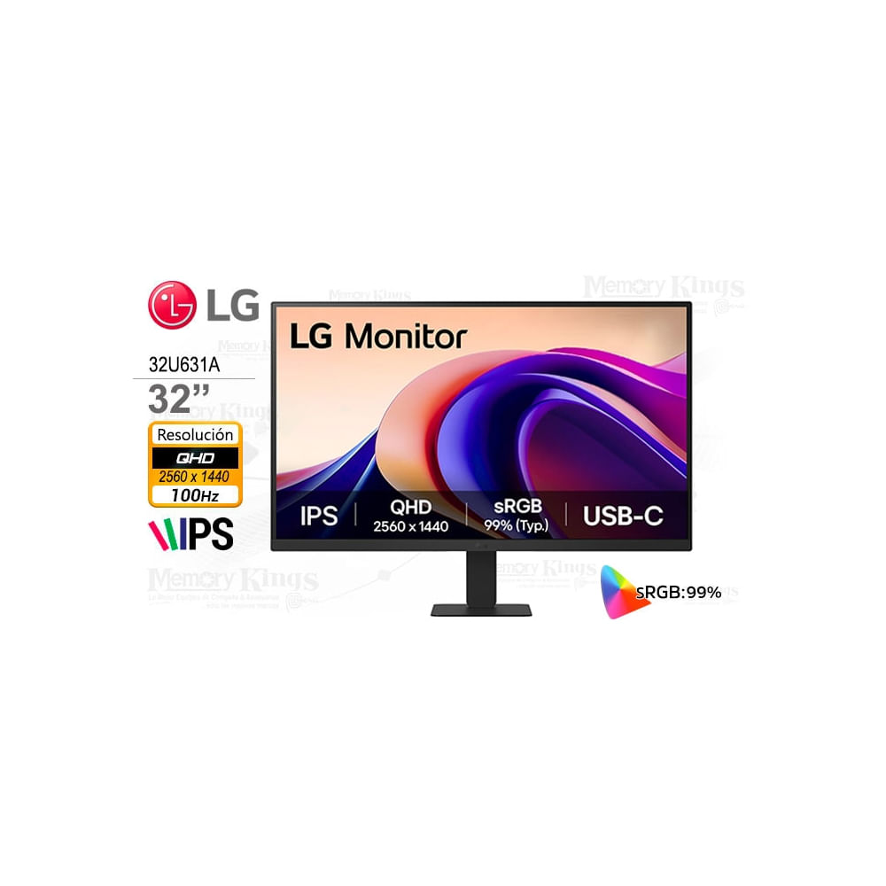 Monitor LG 32U631A de 32"" QHD IPS, 100Hz, con conectividad USB-C para una experiencia visual impres