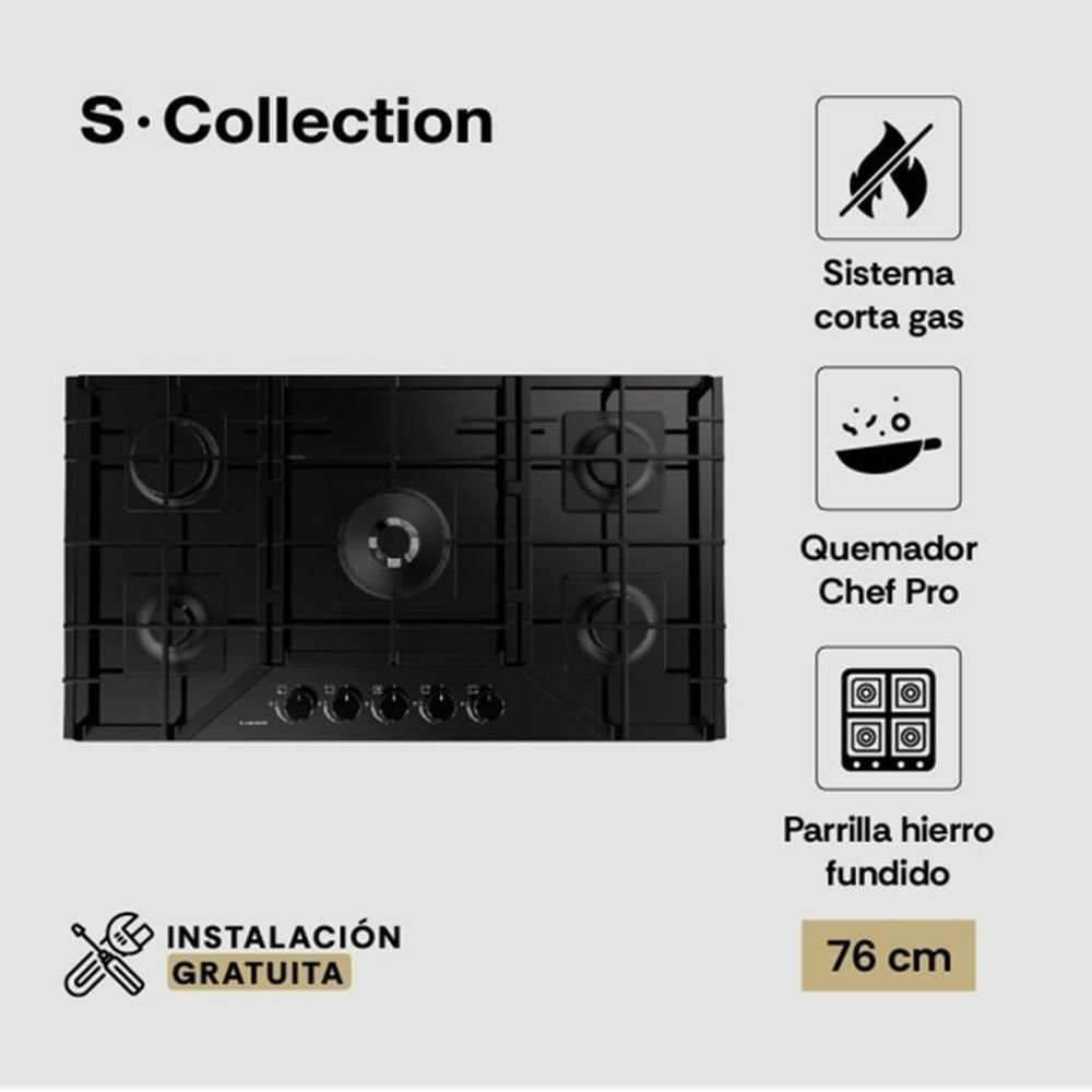 Encimera Vidrio Templado S-Collection A Gas 76cm SOLCO060 Encimera Vidrio Templado S-Collection A Gas 76cm SOLCO060