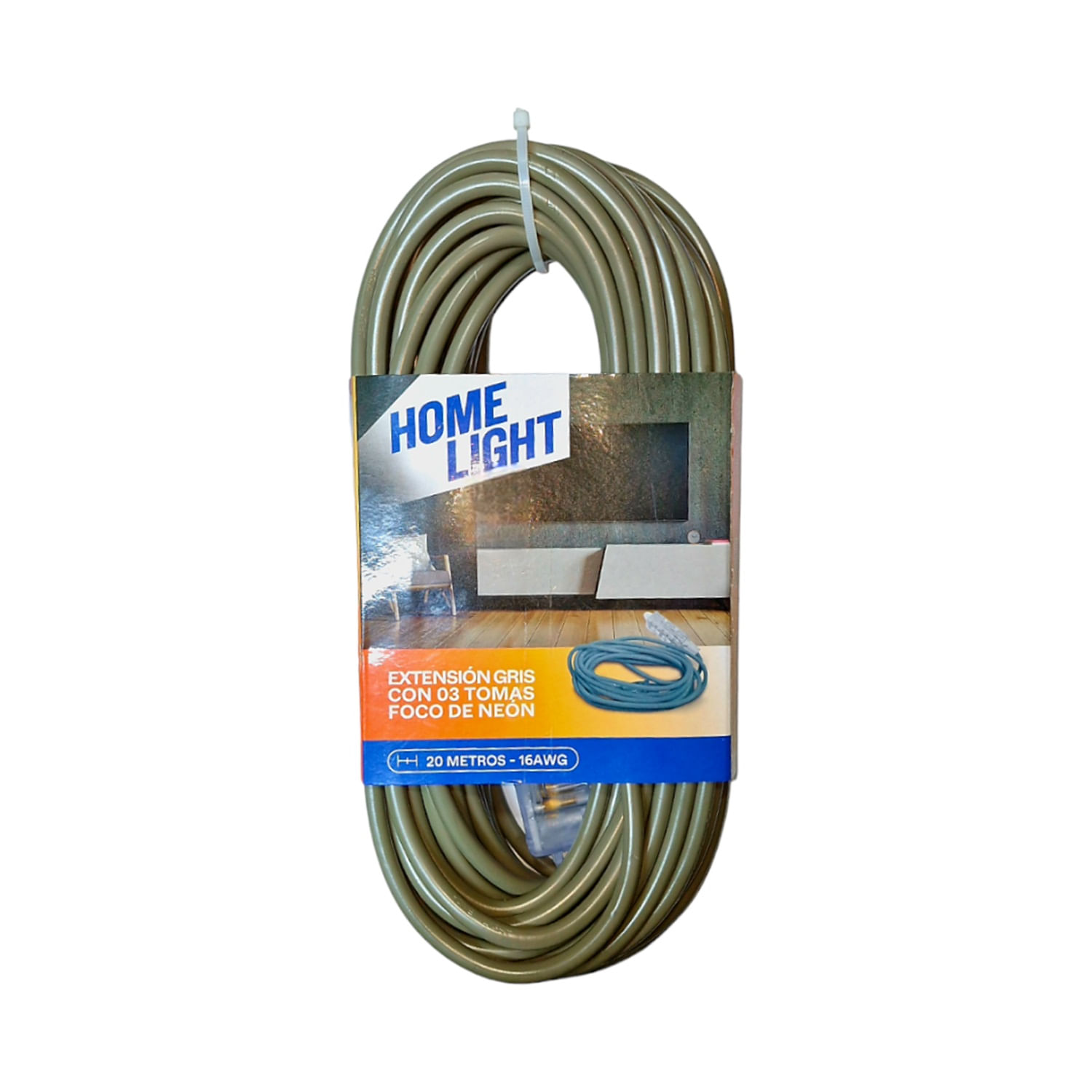 Extensión Eléctrica Vulcanizado 20 Metros x 3 Tomas Gris Home Light