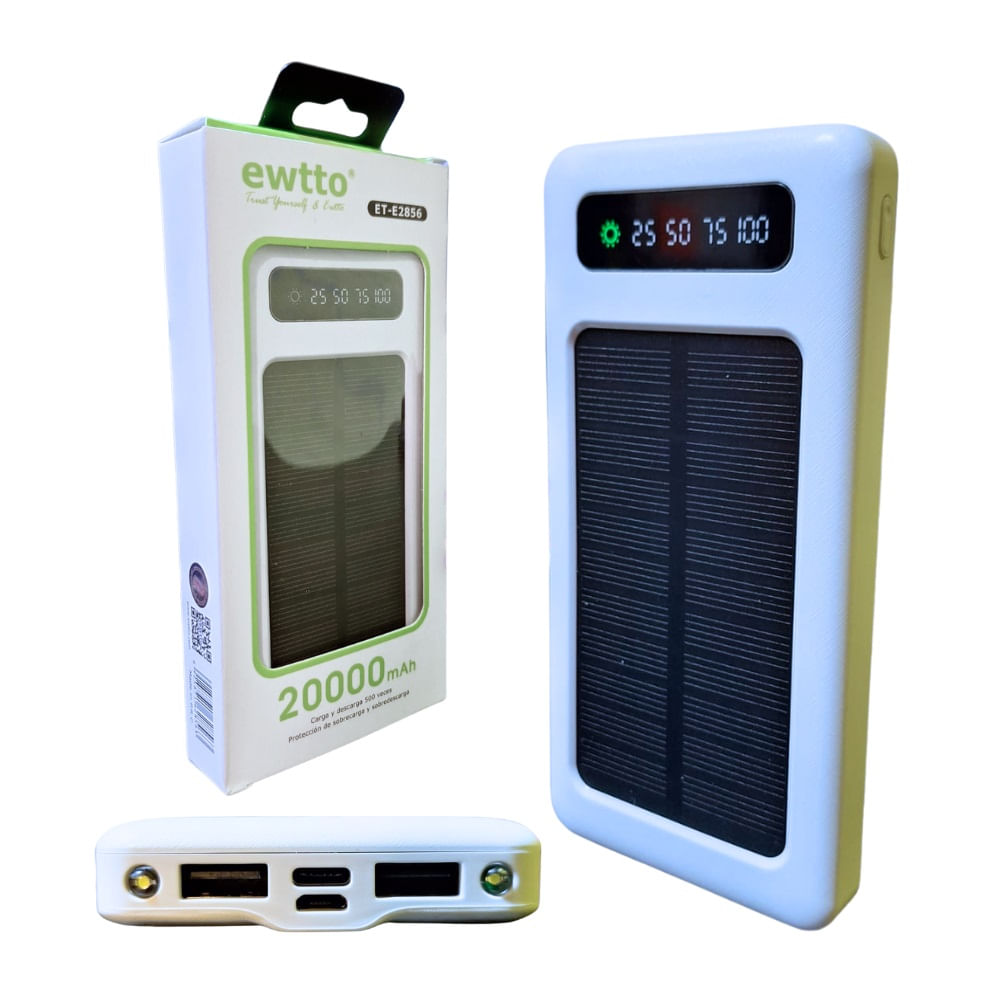 Bateria Portatil Power Bank 20000 mAh con Linterna Ewtto Et-E2856 Blanco