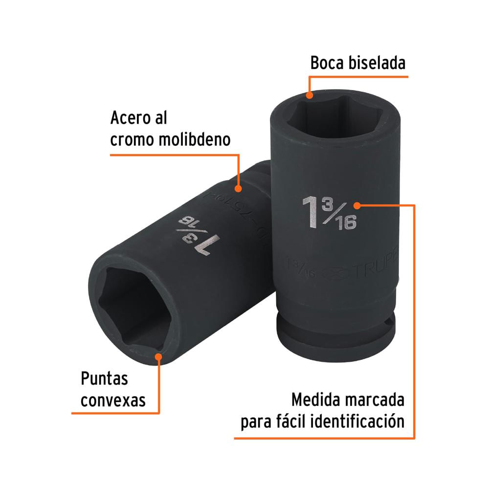 Dado 1 3/16"" Impacto Tubular Hexagonal Encastre de 3/4"" 100947 Truper