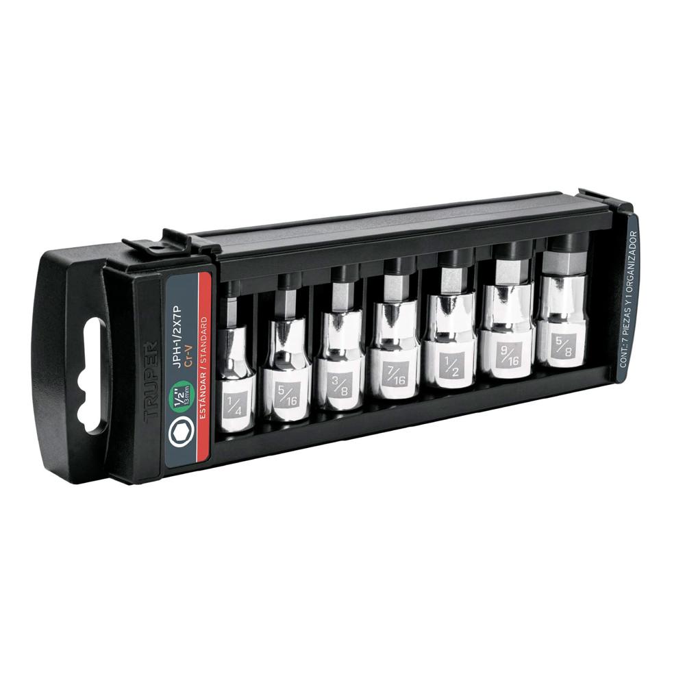 Dado 7 Uni Hexagonal Punta Pulgada Juego Encastre de 1/2"" 102239 Truper